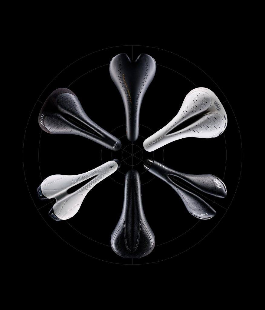 mountain bike saddles group product stills black background