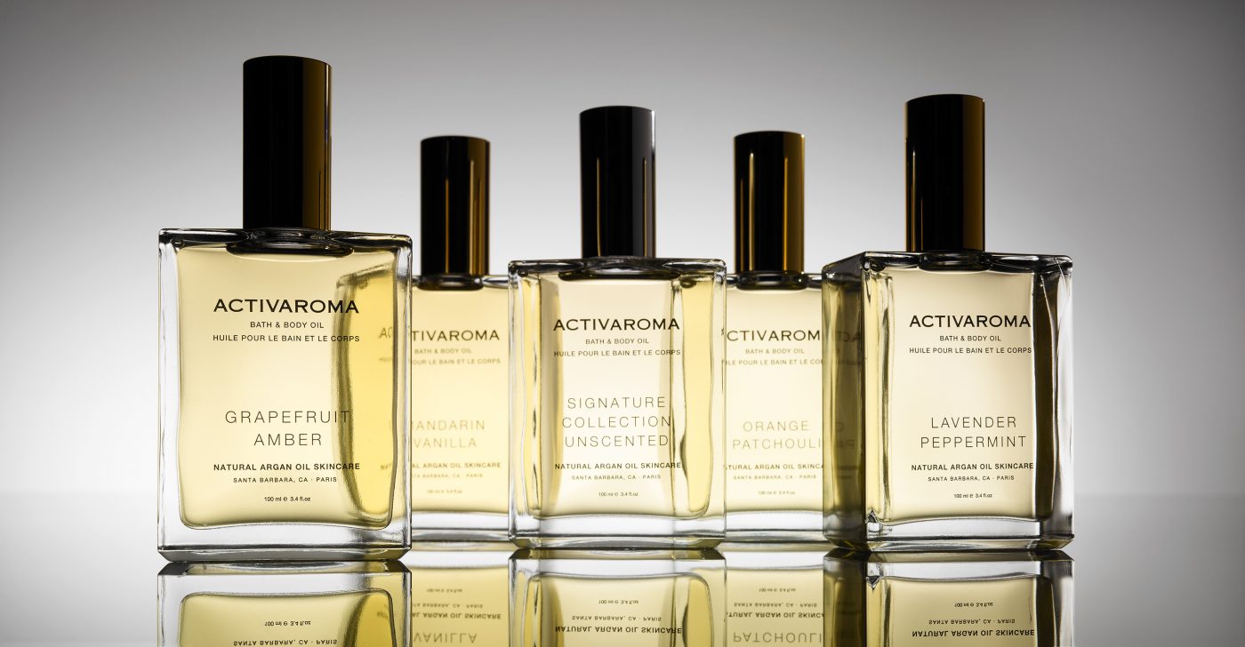 Image Shots of active aroma argan oil group of five bottles