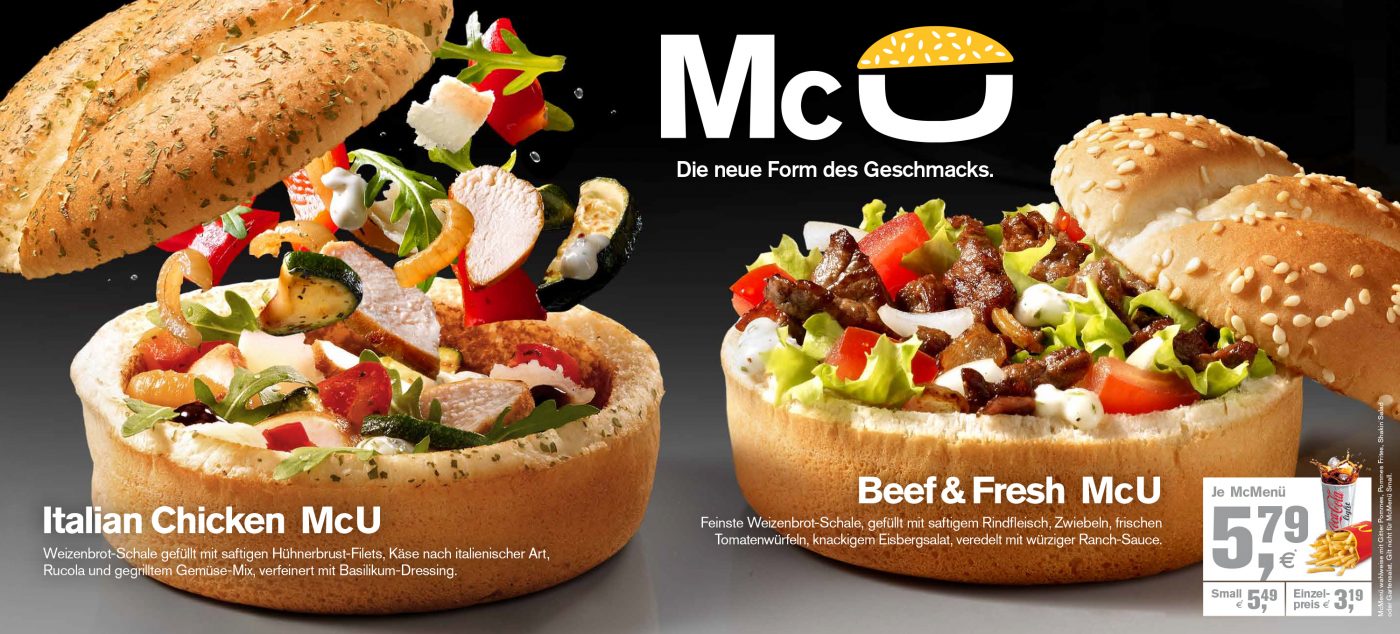 two Burgers with flying food standing on a neutral underground