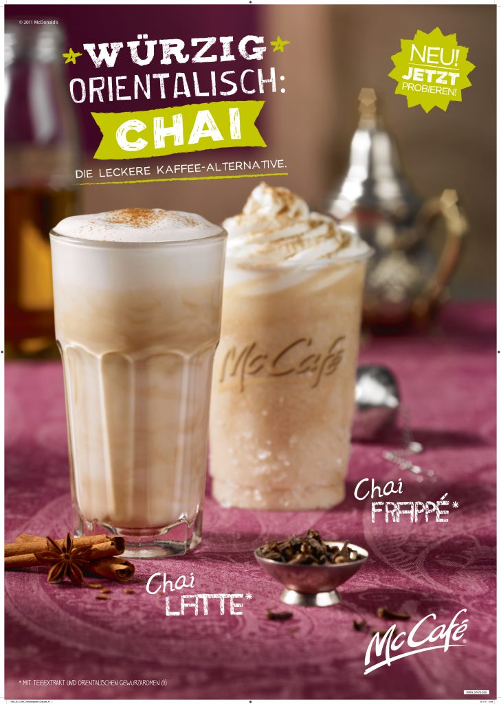 McCafe two ChaiLatte coffee purple surrounding samowar