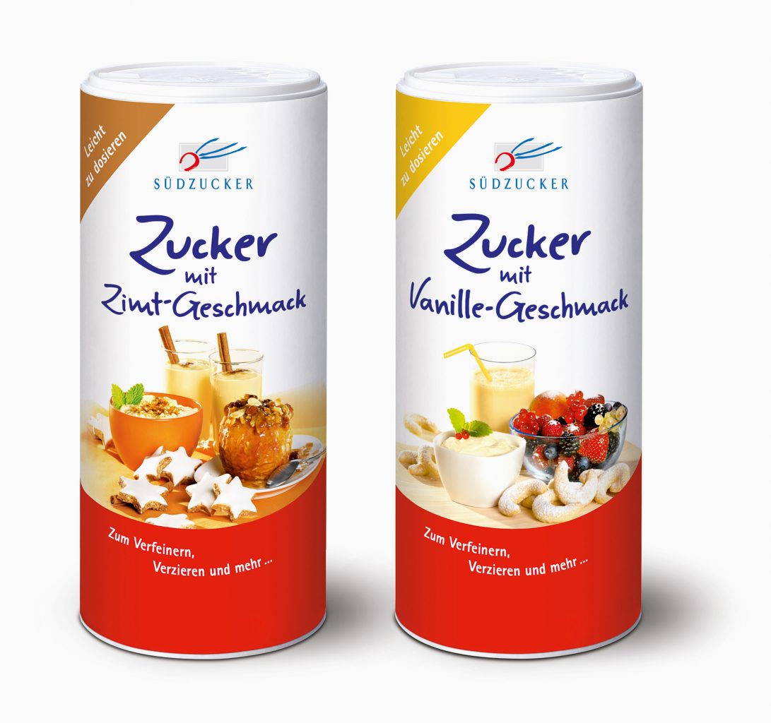 two sugar packages with sweet recipes on the packaging