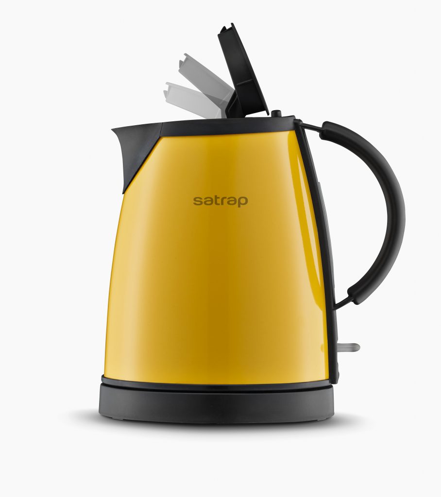 produktverpackungen gelber wasserkocher hat den deckel geöffnet freisteller detail