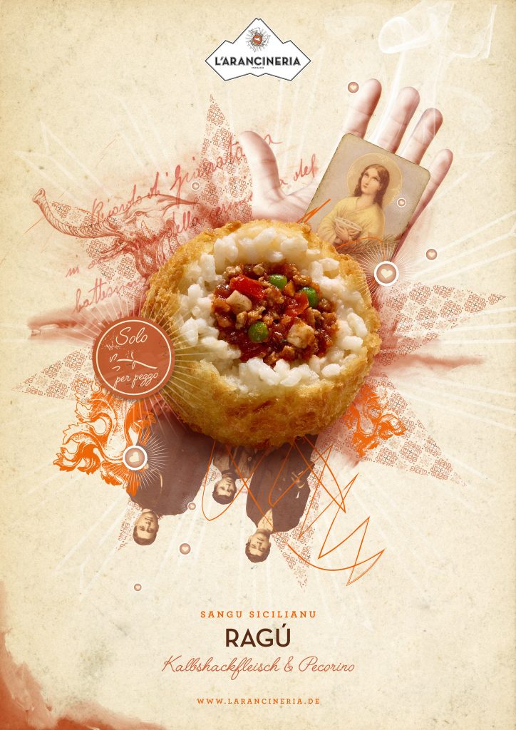 food photography of a rice balls with ragout of meat