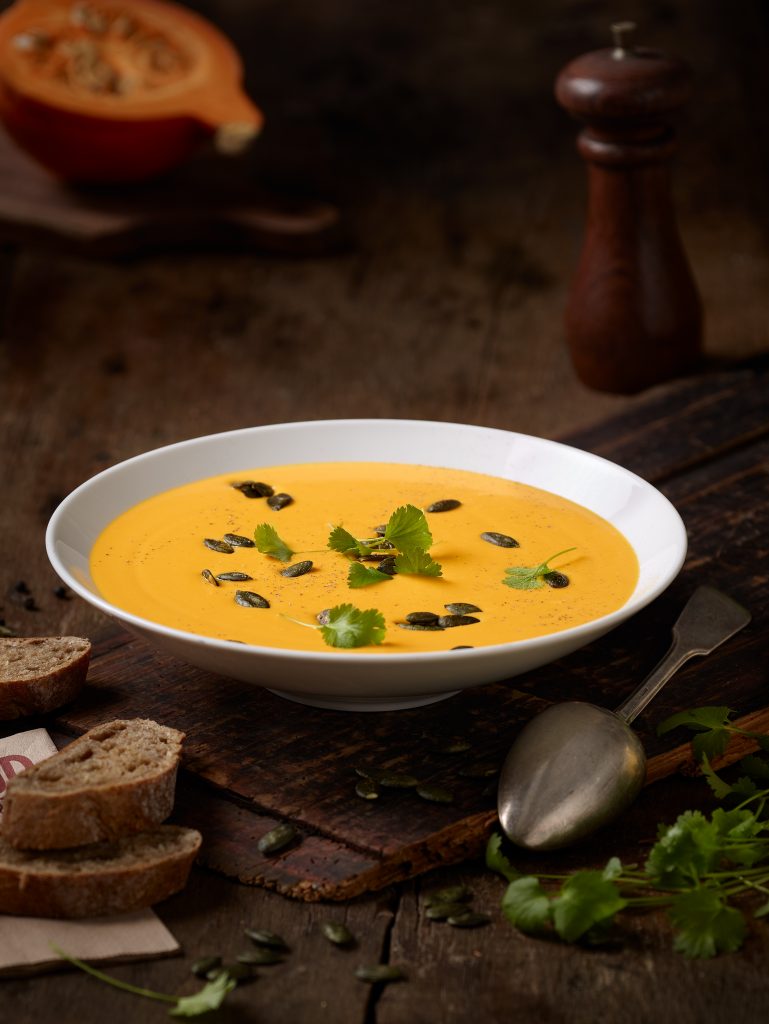 freshly prepared Mediterranean pumpkin soup in a bowl